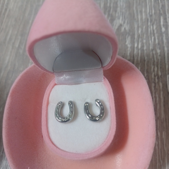 Western Ball Cap & Earring Set Girls Denim Cowgirl Horseshoe Horse Hair Gems - Picture 5 of 5